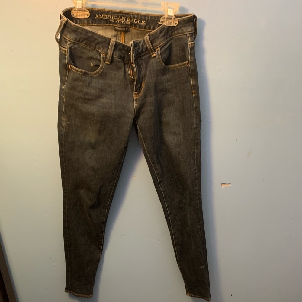 Dark washed blue jeans